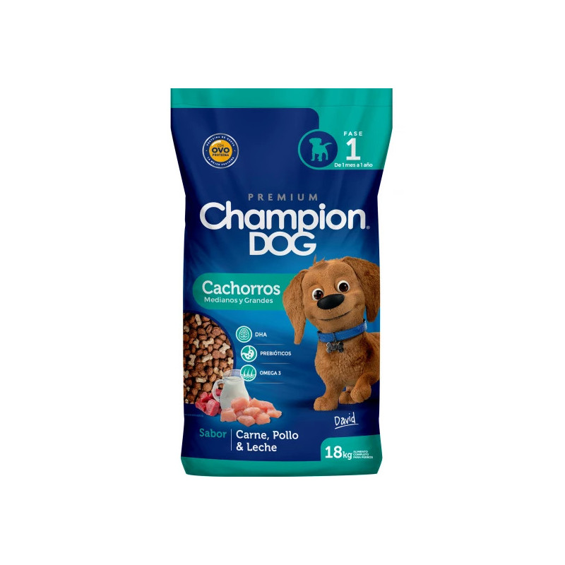 CHAMPION DOG CACHORRO CARNE POLLO Y LECHE 18 KG